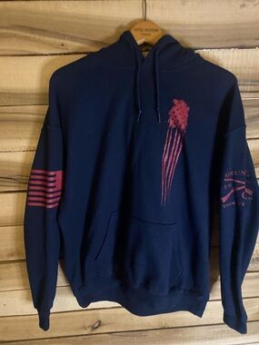 Grunt Style Navy Hoodie with Red Flag Graphics
